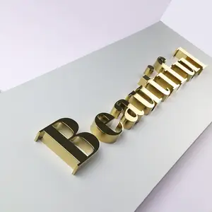 Letras de canais de aço inoxidável, letras personalizadas de ouro e metal para decoração, logotipo de negócios, letras de parede