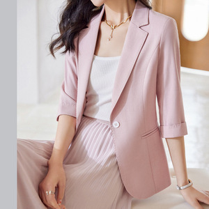 Women's Light Green Blazer Short Sleeve Solid Color Viscose Fiber Breathable Spring <b>Summer</b> Casual Suit <b>Jacket</b> - Product Image 4