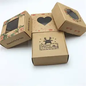 PVC Window Christmas Candy Favour Brown Gift Packaging Box For Wedding\Candy\Crafts\Cake\Handmade Soap