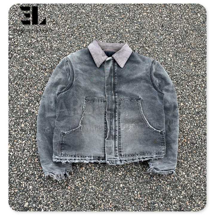 6002-XUJO- Canvas Work Jacket for Men Corduroy Collar Button Detroit Work Bomber Trucker Mens Denim Jacket