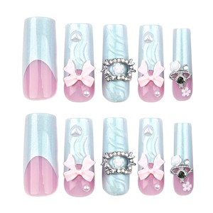 <span class=keywords><strong>Faux</strong></span> ongles avec design 3D, mélange de cristaux, ongles à presser avec diamants, <span class=keywords><strong>kawaii</strong></span>, rose, dessin animé, résine, décoration d'art d'ongles - Product Image 5