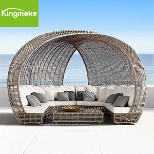 Villa Hotel Patio Luxus Sonnen liege Pool Rattan Gartenmöbel Aluminium rahmen Runde Form <span class=keywords><strong>Sofa</strong></span> Outdoor Daybed Mit Baldachin - Product Image 2