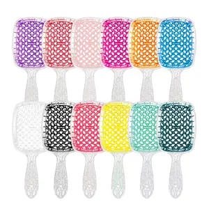 Transparent flash silver hollow massage haircomb dry and wet quick dry hair styling comb massager brush elastic hair comb