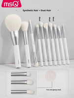 Ensemble professionnel de 10 pinceaux de maquillage en poils de chèvre blancs et synthétiques, manche en bois, pour le visage, le crayon à sourcils, le lèvres, le rasage