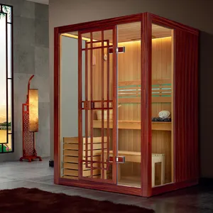 Fournisseurs de salles de sauna à vapeur sèche traditionnelle en bois massif pour 2 personnes en cèdre infrarouge intérieur à vendre