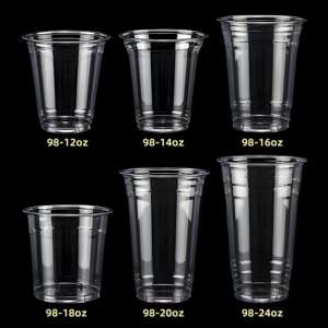 Gobelets jetables transparents en PET de 98 mm à fond plat avec couvercles, imprimés sur mesure pour café glacé, smoothies, jus, boba, thé au lait, champagne, vin - Product Image 5