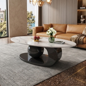 Mesa de Centro de Estilo Moderno con Base de Acero y Tapa de Piedra, Diseño Elegante y Convertible, Mueble para Sala de Estar - Product Image 1