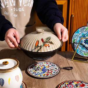 Alfombrilla de cerámica de la serie Colorful Leaf, alfombrilla redonda con diseño floral, aislante del calor, para uso doméstico - Product Image 5