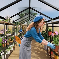 Serre de jardin 6x10 pieds, serre en polycarbonate avec aération de toit, grande serre en aluminium pour l'extérieur