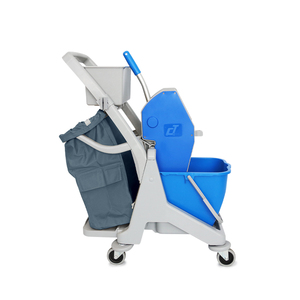 Chariot à seau professionnel pour concierge industriel en plastique bleu à code de couleur avec essoreuse en entretien ménager - Product Image 4