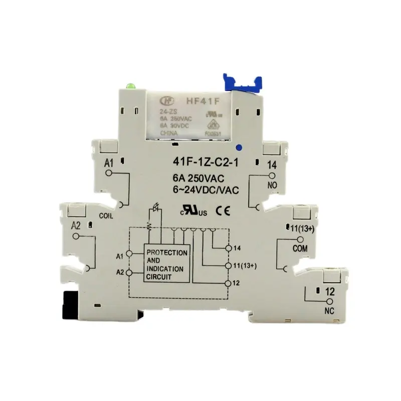 HF41F24-ZS Coil Slim Relay Din Rail PCB Power Relay Holder Coil 24VDC Hubungi 6A 250VAC Voltage Relay modul Board