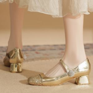 Chaussures à talons aiguilles dorées sexy pour femme, en cuir véritable, antidérapantes et confortables pour les fêtes et les mariages - Product Image 1