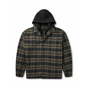 Men's High-Quality Oversized Layered <strong>Check</strong> Cotton Flannel Knit <strong>Hoodie</strong> <strong>with</strong> Button and Zipper Design Suitable for Casual Wear - Product Image 1