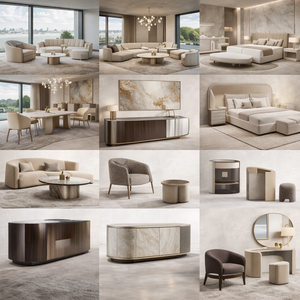 Meubles de chambre à coucher personnalisés modernes pour toute la maison, canapé sectionnel incurvé beige, table basse, ensemble de table à manger ovale, hôtel - Product Image 1