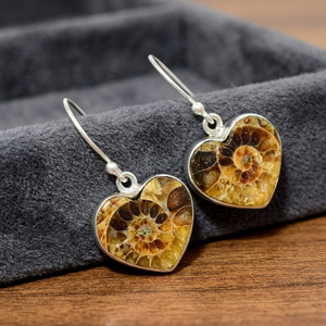 Healing Charm Crystal Handmade Hot Sale Women's Vintage Style Sterling <b>Silver</b> Ammonite Natural Stone Heart Shape <b>Drop</b> <b>Earrings</b> - Product Image 3