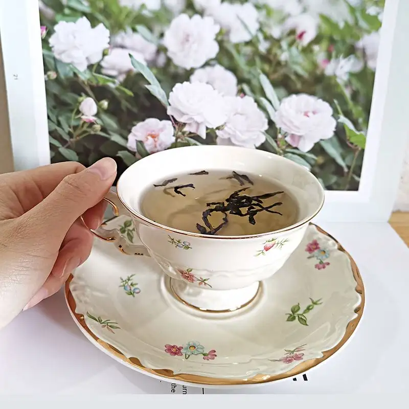 Zogifts British Afternoon Ceramic Tea Cups and Saucer Sets Custom Flower Ceramic Coffee Mugs