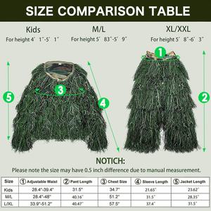 ชุดพรางตัว 5 in 1 แบบ 3 มิติ สำหรับการล่าสัตว์ ประกอบด้วยเสื้อแจ็คเก็ต กางเกง ฮู้ด กระเป๋าใส่  เหมาะสำหรับเด็ก ผู้ใหญ่ วัยรุ่น ผู้ชาย และผู้หญิง - Product Image 4