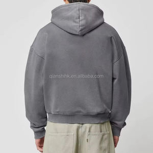 Streetwear Washed Hoody Custom Heavy Weight Boxy Distressed <b>Zip</b> up <b>Hoodie</b> Manufacturers Drop Shoulder Blank Cropped <b>Hoodie</b> <b>Men</b> - Product Image 5