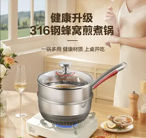 Triply set peralatan masak stainless steel, panci susu anti lengket dengan steamer sarang lebah hexclad