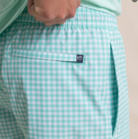 Short de bain pour homme en tissu recyclé respirant et extensible à séchage rapide, avec doublure en maille gingham, imprimé personnalisé, vente en gros