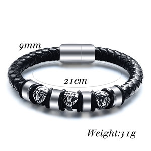 Trendy Vintage Stainless Steel Men's <b>Leather</b> Braided <b>Bracelet</b> Features Masonic Symbolism Religious Motif - Product Image 2