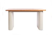 Table à manger Alia WT005 de qualité supérieure, en bois de teck, fabriquée à la main, finition blanchie, style villa Japandi, charme rustique, meubles pour la maison