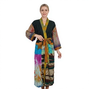 Women's Full Length Patchwork Robe V-Neck Long Sleeve Color Casual Wear duck Cotton suzani jackets women jackets - Product Image 1