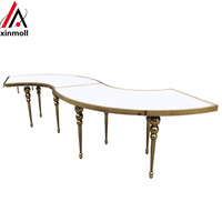 Table de réception en acier inoxydable pour mariage, fête, cadre doré, dessus blanc, design serpent transformable