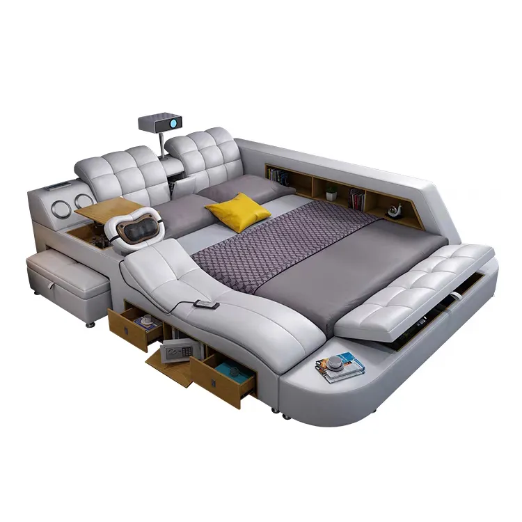 स्मार्ट बेडरूम फर्नीचर टामी बिस्तर डबल स्टोरेज मालिश बिस्तर चमड़े के बहुक्रियाशील बिस्तर किंग आकार