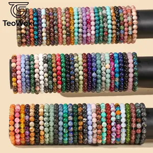 TeoWaki Gelang Elastis Manik-manik Batu Alam Bulat Dipoles 8Mm Pilihan Warna Beragam Hadiah Liburan Perhiasan Fashion Harian Terbaik - Product Image 1
