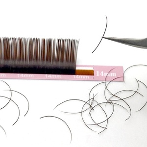 Extensions de <span class=keywords><strong>cils</strong></span> artificiels en PBT vegan de qualité supérieure, brun foncé, plats, 0,15/0,20 mm, doux, double pointe, style U, ellipse, faits à la main, 25 mm, 12 mm - Product Image 4