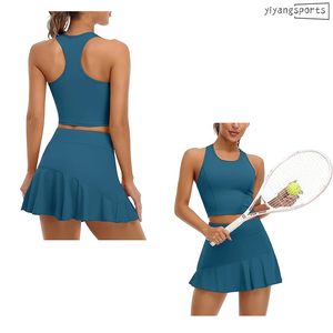 OEM produttori di abbigliamento donna Set gonna Tennis <span class=keywords><strong>2</strong></span> pezzi logo Tennis abbigliamento sportivo per il Tennis femminile - Product Image 5