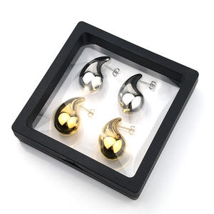 Orecchini a Perno Minimalisti a Goccia Traforati Placcati Oro 18k, Orecchini Statement in Acciaio Inossidabile con Perline Stile <span class=keywords><strong>Bottega</strong></span> - Product Image 5