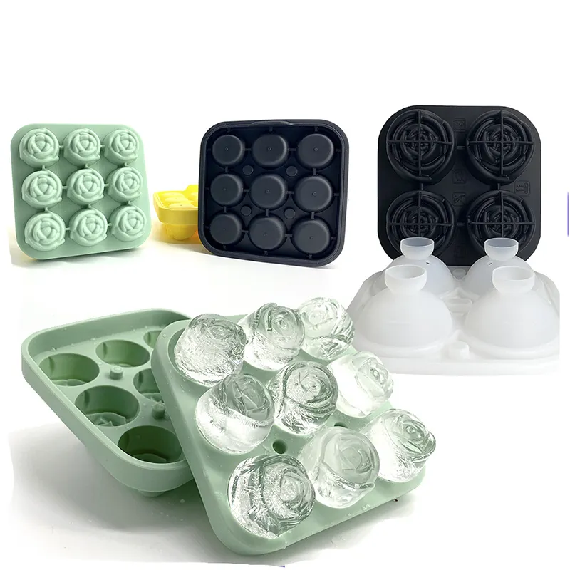 Rose Ijsblokjedienbladen Met Cover 6 Holte Silicone Ice Ball Maker Grote Ijs Schimmel Voor Cocktails