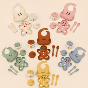 Ensemble <span class=keywords><strong>de</strong></span> <span class=keywords><strong>vaisselle</strong></span> en silicone sans BPA pour tout-petits avec motif adorable <span class=keywords><strong>de</strong></span> bonhomme en pain d'épices - Assiette et tasse à ventouse pour les fêtes <span class=keywords><strong>de</strong></span> <span class=keywords><strong>Noël</strong></span> - Vente en gros - Product Image 1
