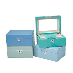 Custom Retro Lockable <strong>Large</strong> <strong>Mirrored</strong> Jewelries Storage Holder Leather Jewelry <strong>Box</strong> With Key - Product Image 2
