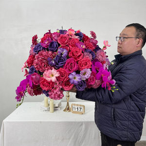 Boule de fleurs artificielles haut de gamme pour mariage, centre de table rose et violet en soie, réaliste, longue durée, fait main, pour fêtes - Product Image 1