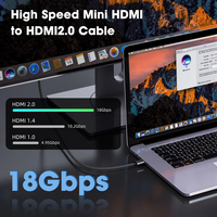 Câble Mini HDMI vers HDMI plaqué or 1,5 m 4K 60Hz, cordon de connexion vidéo et audio haute définition pour appareil photo numérique, caméscope, tablette