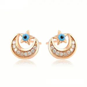 99860 Xuping Jewelry Elegant Sun Moon Blue Eyes Rose Gold Fashion Ladies Gift Earrings With Earrings