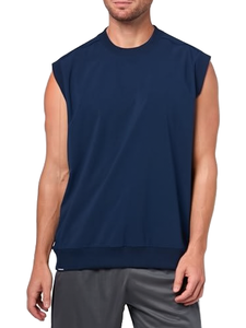 Men's <b>Navy</b> Sleeveless O-Neck Tank <b>Top</b> Casual Knitted Solid Color Muscle Shirt - Product Image 2