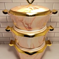 Warmhaltebehälter für Speisen, zweistöckig, Edelstahl, isoliert, Lunchbox, 3-teilig, Kunststoffdeckel, modern, minimalistisch, achteckig, 2L