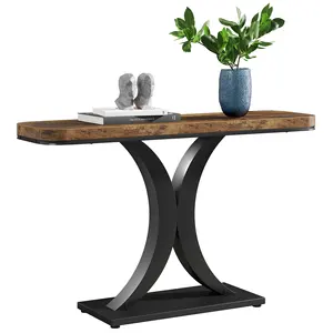 <span class=keywords><strong>Mesa</strong></span> <span class=keywords><strong>Consola</strong></span> <span class=keywords><strong>Industrial</strong></span> de 40 Pulgadas con Base Geométrica Estrecha, Mesas de Entrada para Recibidor, Muebles para Sala de Estar - Product Image 1