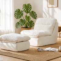 Fauteuil de salon sans accoudoirs en velours côtelé avec repose-pieds et housse amovible - Meubles de salon