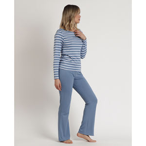 ADMAS HOME Pyjama rayé confortable pour femmes avec manches longues taille élastique fermeture à cordon XS Spandex respirant Homewear - Product Image 5