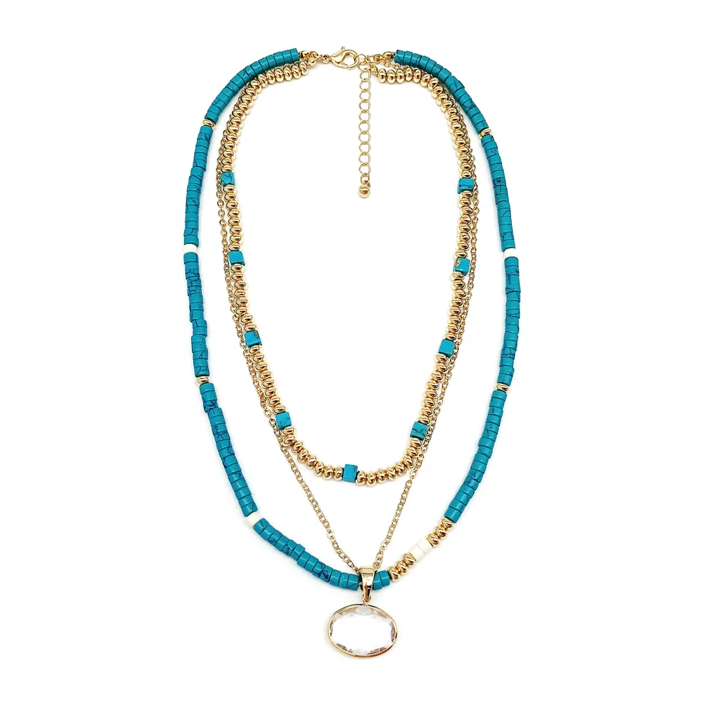Hot Selling Multiple layers boho turquoise seed beaded irregular crystal CCB chain handmade Gold plated necklace