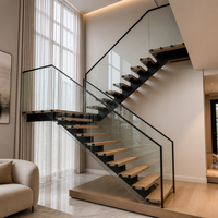 Escalier moderne à monopoutre en bois massif avec rampe en verre, escaliers intérieurs personnalisés pour villas, fabriqués en Chine