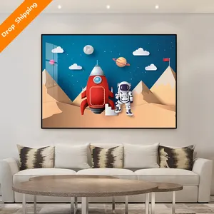 高清水晶瓷画现代卡通宇航员太空人儿童房画2022