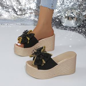 Sandales compensées à plateforme pour femme, grande taille, avec nœud et semelle épaisse, nouvelle collection été, vente en gros transfrontalière 702 - Product Image 3