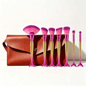 Conjunto de 7 Pincéis de Maquiagem com Pincel Leque e Bolsa de Cosméticos, Cerdas de Nylon e Cabos de Plástico - Product Image 1