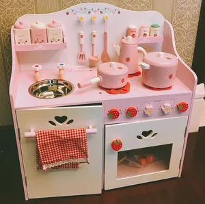 Armoire de cuisine rose avec nourriture pour filles, Mini ensemble de cuisine minuscule, jouet de cuisine en bois pour enfants